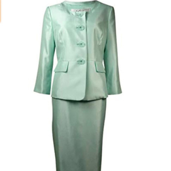 Le Suit Hamptons Mint Green Skirt & Blazer set - Picture 6 of 10